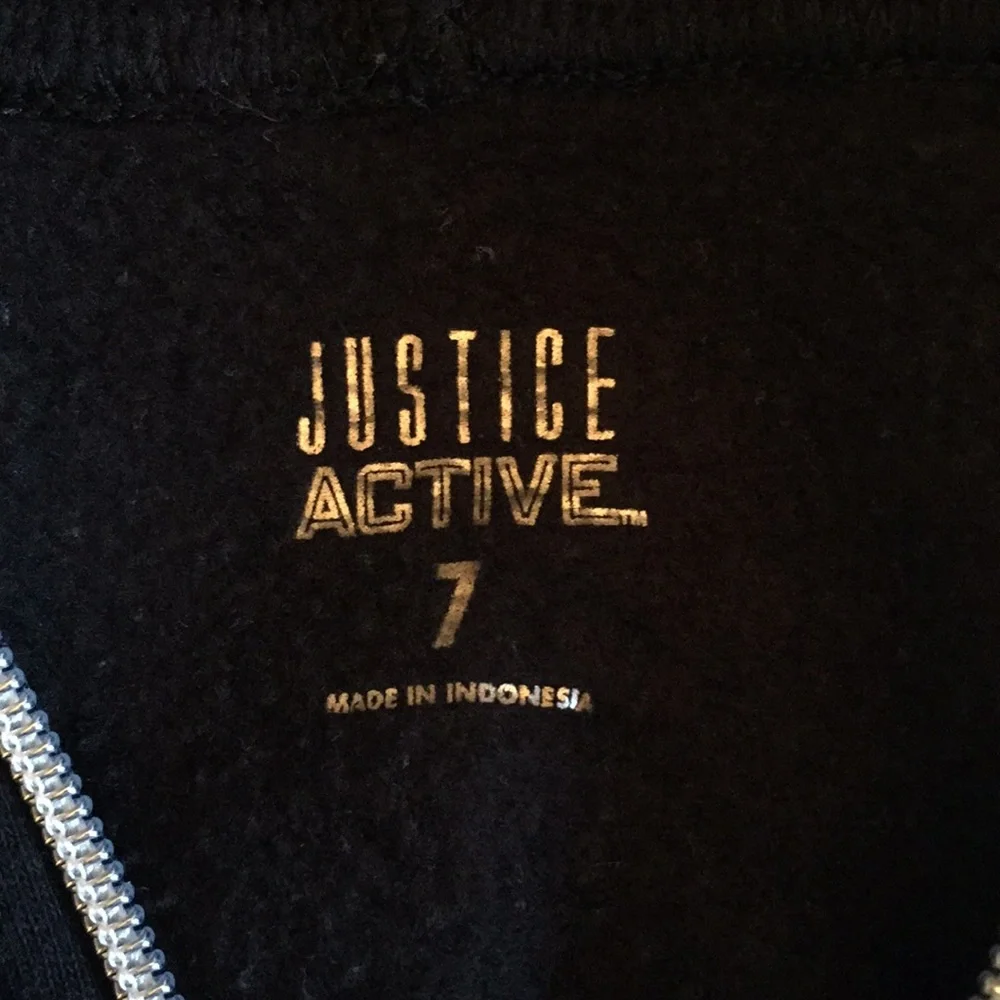 Justice black hoodie zip up jacket size‎ 7